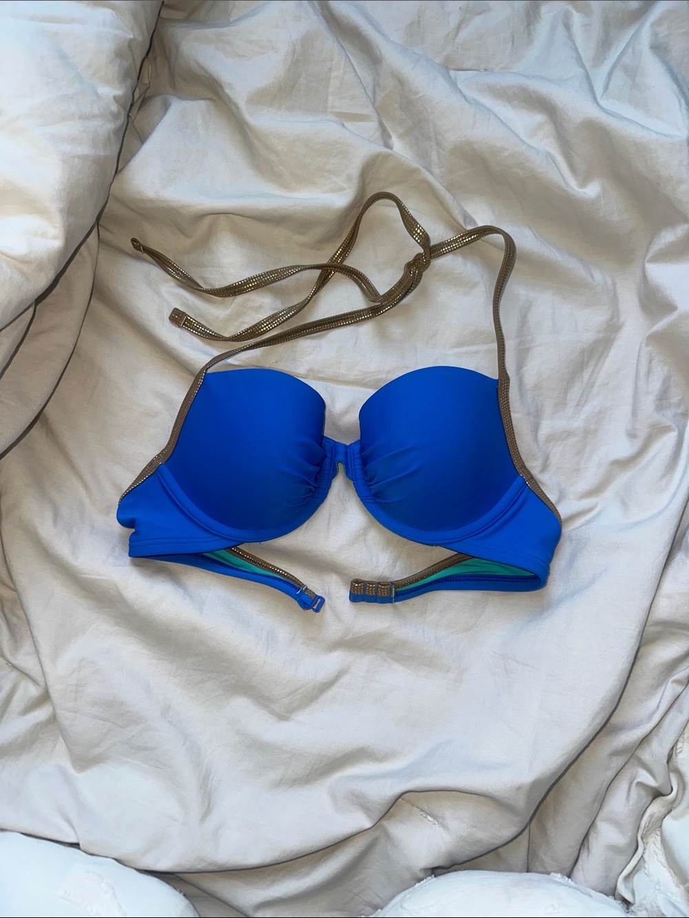 aerie Royal Blue Bikini Top with Gold Trim